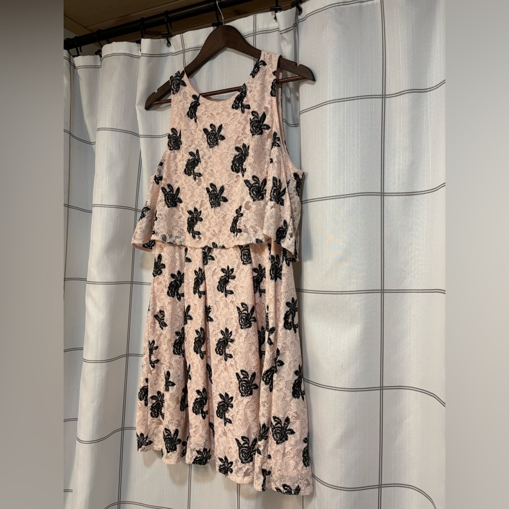 Elle Pink and Black Floral Lace Dress